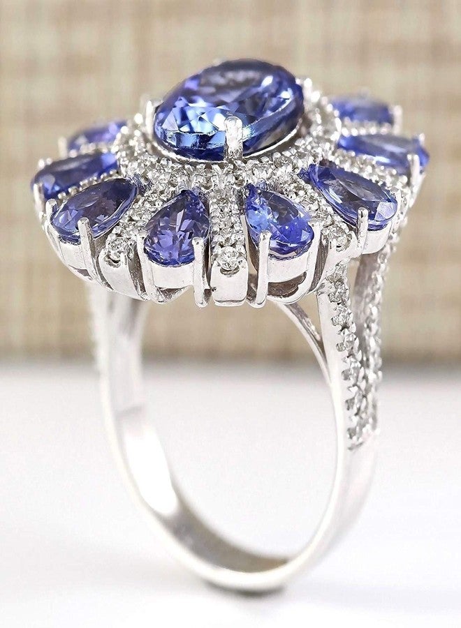 MAIHAO Women Elegant 925 Silver Blue Tanzanite Gemstone Flower Cluster Ring Engagement Size 6-10 (US Code 8) - Image 5